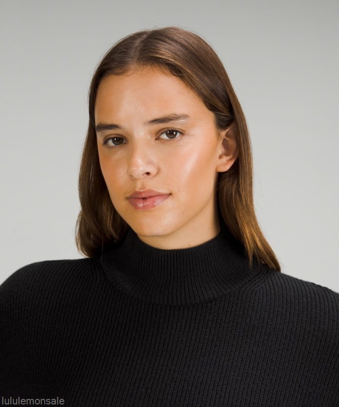 Lululemon Damen DELULU487 | Lululemon Deutschland Schwarzer Gerippter Rollkragenpullover Aus Einer Merinowollmischung